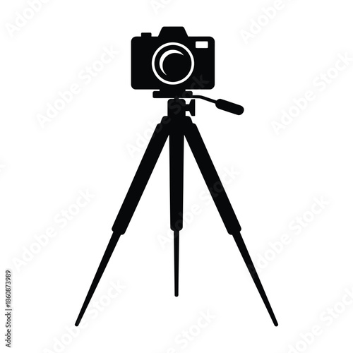 Professional Photography Equipment Icon Featuring a Digital SLR Camera Mounted on a Sturdy Tripod