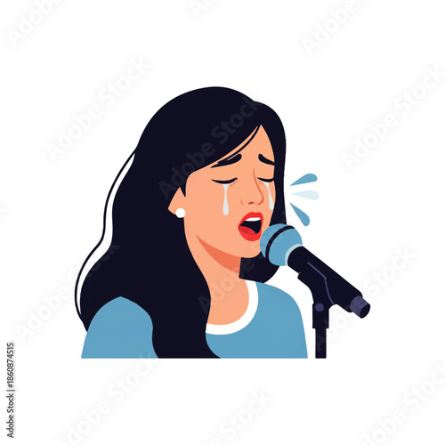 Vector a female vocalist singing emotionally