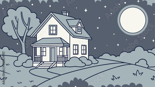 Cozy house under the moonlight