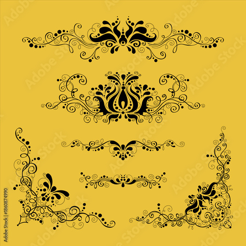 Collection of elegant floral design elements.