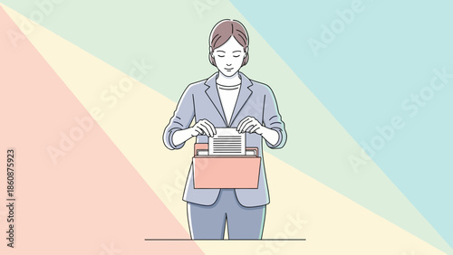 Professional woman organizing files in a modern office setting illustrating workplace efficiency