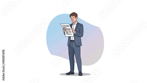 Businessman Reading a Document in Formal Attire Managing Business or Financial Information