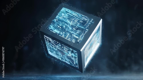 Futuristic Cube with Circuit Board Design.