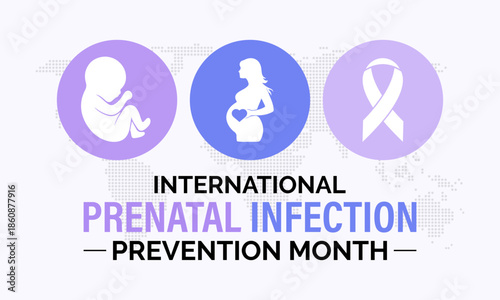Prenatal Infection prevention month is observed every year in February. Minimal healthcare awareness illustration showing a mother and infant connected through protective care. Banner poster, flyer.