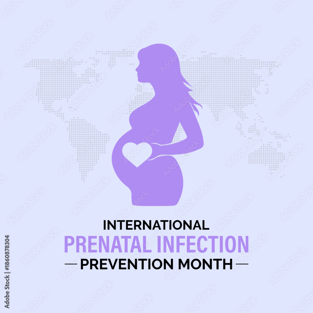 Fototapeta premium Prenatal Infection prevention month is observed every year in February. Minimal healthcare awareness illustration showing a mother and infant connected through protective care. Banner poster, flyer.