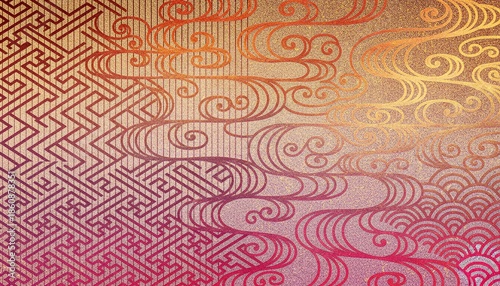 金の浮世絵風和風伝統紋イメージ雲模様水波模様テクスチャ 背景素材