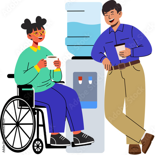 Inclusive Workplace Scene of Colleagues Chatting by the Water Cooler