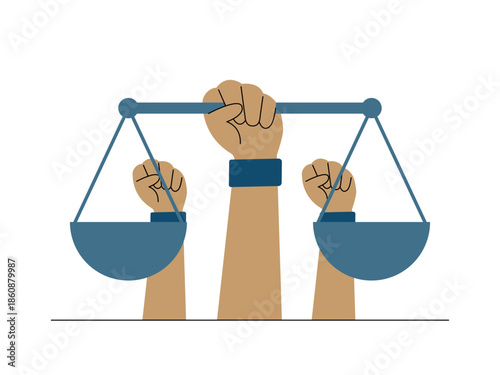 Illustration symbolizing justice and civil rights. Social issues illustration. Flat vector illustration.