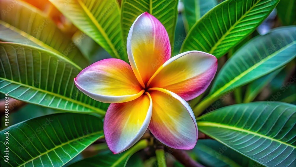 Obraz premium Large frangipani plumeria flower in bloom top view