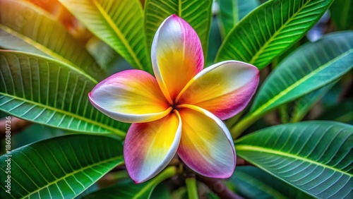Large frangipani plumeria flower in bloom top view