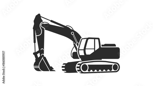 Black Silhouette Illustration of Excavator Machine 1.