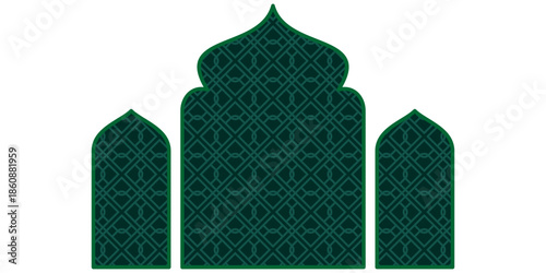 Elegant Islamic arch window set with intricate geometric pattern, perfect for Ramadan and Eid Mubarak greetings and backgrounds.