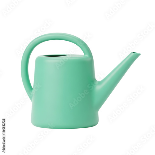 Modern mint green watering can for gardening and plant care, fresh minimal household garden tool isolated on a transparent background, png, cutout