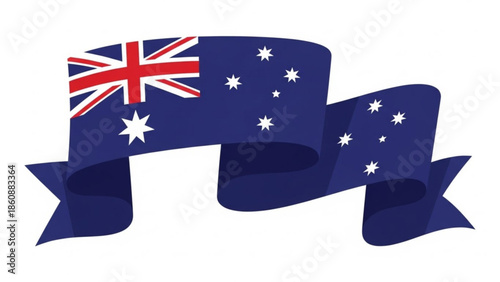 Australian flag ribbon banner with white stars and red cross on blue background symbolizing national pride and patriotism in oceania