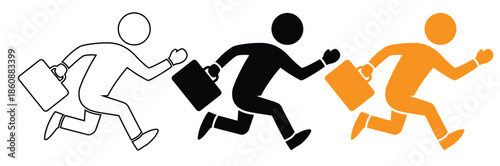 Three business people running with briefcases in office attire,business people Silhouettes.  Business people vector vector 