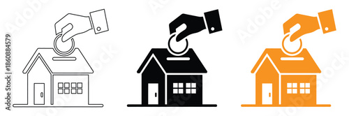 Hand putting key into house for secure property investment,Insurance Home Icon Flat Isolated. Vector Design Illustration,