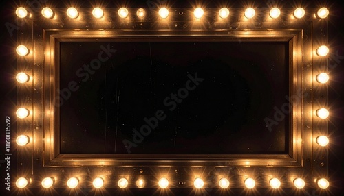 Illuminated vintage marquee frame with black background
