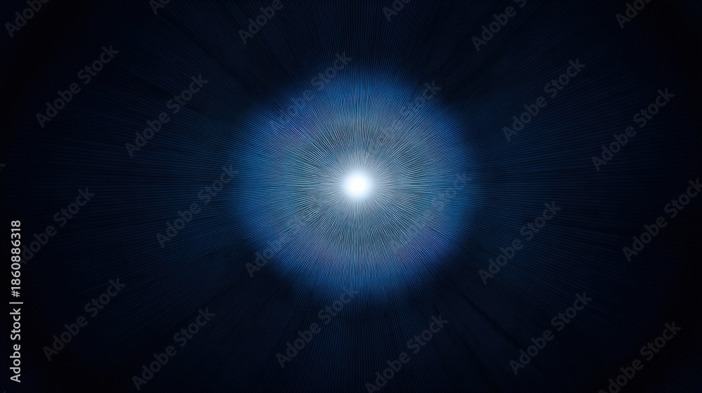 Obraz premium A bright light source shines in the middle of dark space. Lines and beams of light radiate outward creating a dynamic visual pattern with depth and texture.