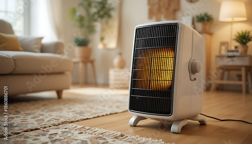 Electric fan heater on floor in living room