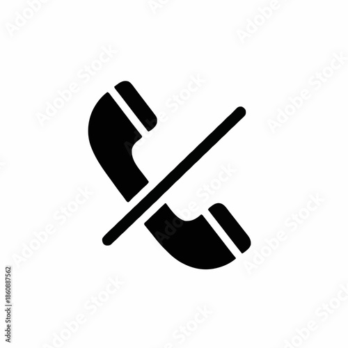 Canceled call icon showing phone handset with diagonal strike line for declined or missed call symbol isolated on white background simple black vector design