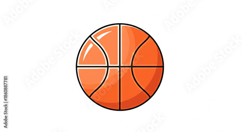 A vibrant orange basketball, illustrated with distinct black lines, perfectly centered on a clean white background, embodying the spirit of sports and active play