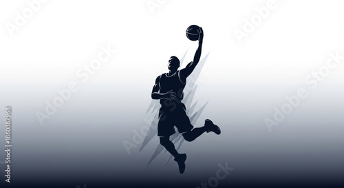 Silhouette of a basketball player jumping to shoot during a game