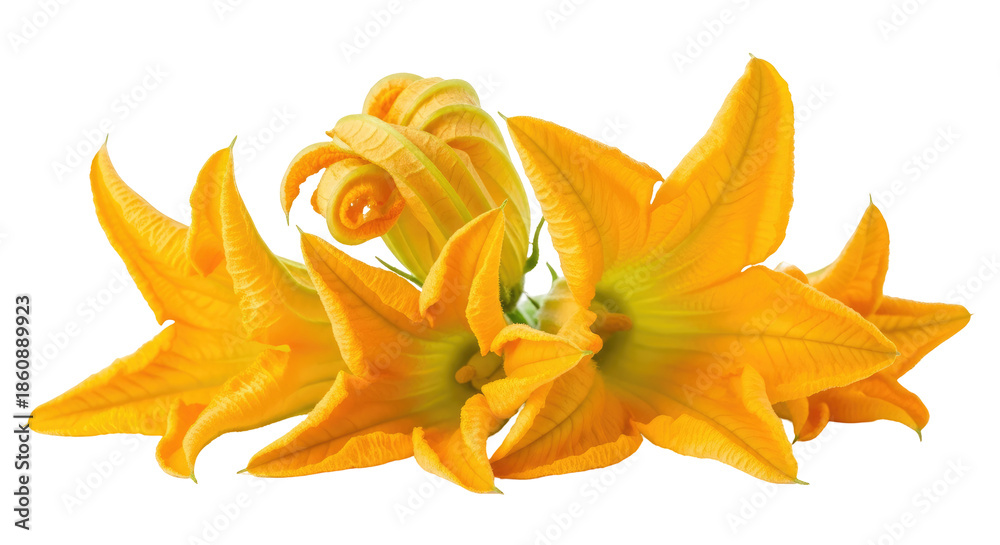 Fototapeta premium Close Up Shot Of Yellow Squash Blossoms With Transparent Background