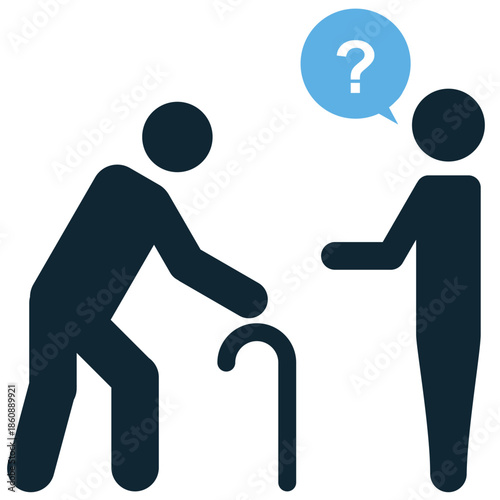 Help senior icon vector for elderly care. Ideal for illustrating nursing, assisted living, respect for age, and intergenerational support.