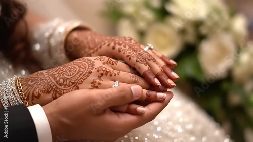 Wallpaper Mural Wedding rings with brides henna hands  grooms hand. Torontodigital.ca