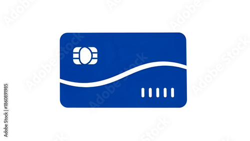 Blue credit card with white details on plain background, isolated payment card with chip and magnetic stripe, generic bank card for secure transactions