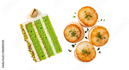 Delectable Scallops With Green Pistachio Cake On Transparent Background