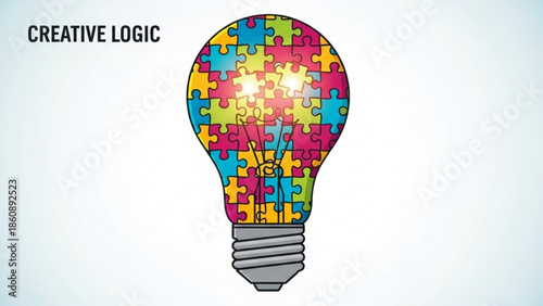 Colorful puzzle light bulb representing creative logic and innovative ideas with bright multicolored jigsaw pieces