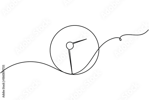 Timepiece clock icon sign continuous one line drawing on white background minimalist single art routine alert symbol outline vector illustration