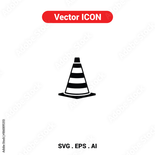 Vector icon of a traffic cone standing still with a warning vibe for road construction