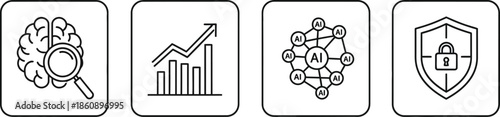 Business intelligence data security and growth vector icon illustration set isolated on white background