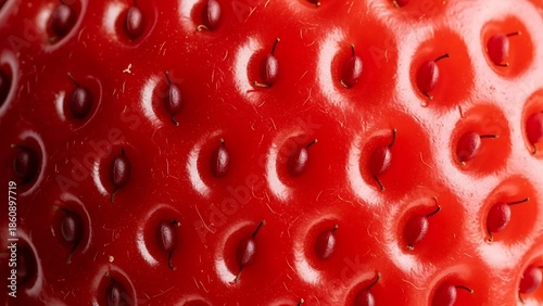 Bright Red Strawberry Surface Close Up with Seeds