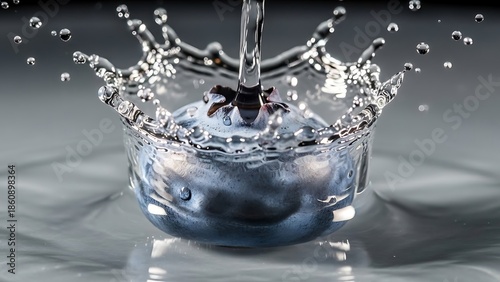 Blueberry Ice Cubes Splashing Water Drop