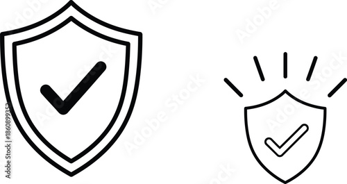 Two shield with checkmark vector icon illustration representing security and protection isolated on white background