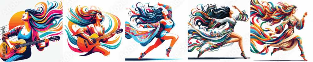 Obraz premium VECTOR WOMAN PLAYING WHITE BACKGROUND