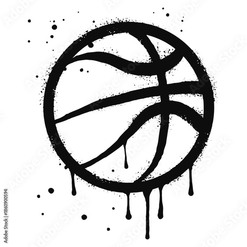 Spray painted graffiti of basket ball icon in black over white. isolated on white background. vector illustration