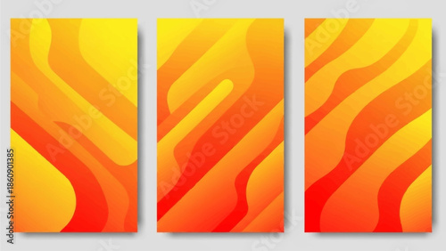 Vibrant abstract art panels featuring swirling patterns in shades of orange and yellow on a clean white background from a straight-on viewpoint