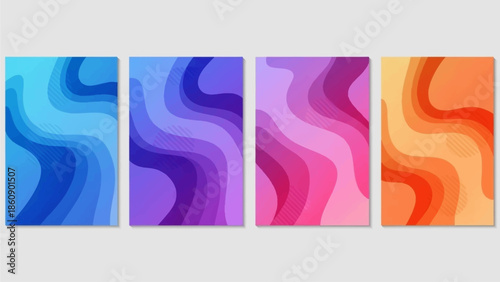 Vibrant wavy patterns in a sequence of colorful illustrations showcasing fluid designs