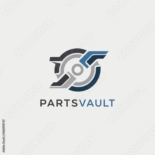 Modern PartsVault logo design with abstract gear and wing elements.