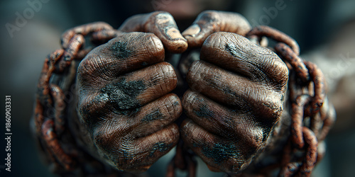 Depiction of hands breaking chains, symbolizing liberation and the abolition of slavery