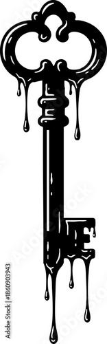 Mysterious Melting Ornate Skeleton Key Graphic Illustration Vector