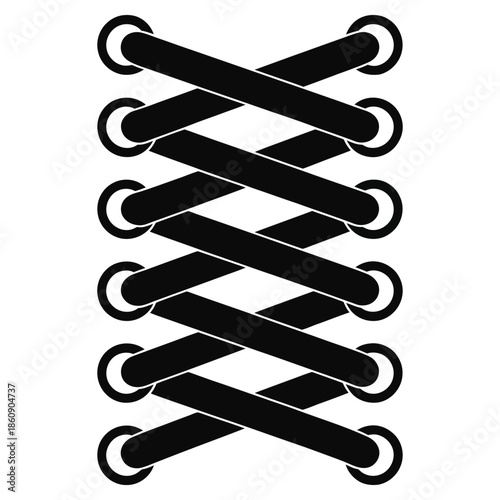 Shoe lacing icon, black shoelace criss cross design, shoestring pattern, tied laces, fashion footwear element, clothing accessory, graphic isolated on transparent background