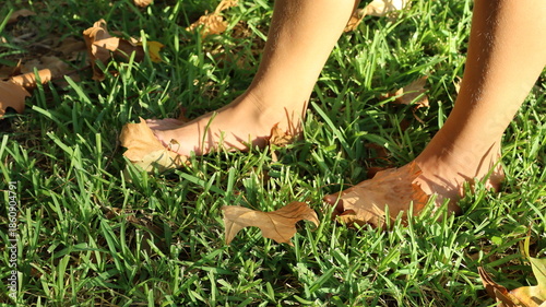 Bare feet grass. High quality photo