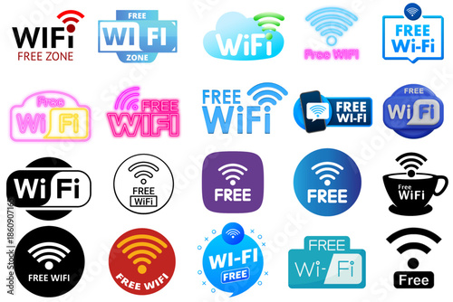 Free Wi-Fi and wireless internet icons vector set in various styles