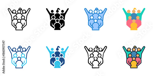 Gathering icons set multiple style collection. Editable stroke 

