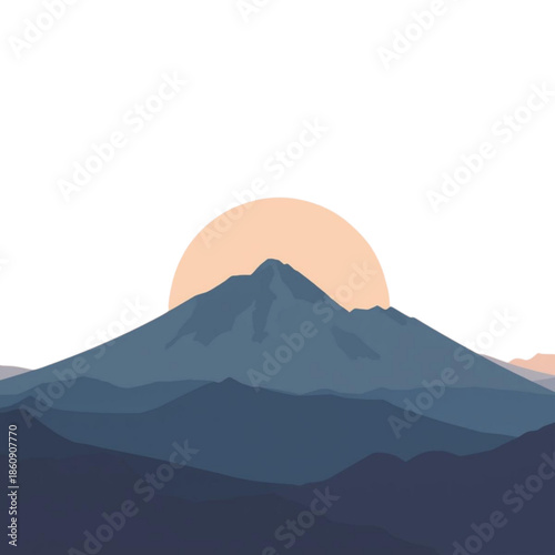 Serene mountain landscape at sunrise with majestic mountains and calm environment viewed from a distance